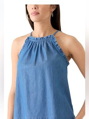 crown & ivy Women's chambray Ruffle Halter Neck Top NWT Medium